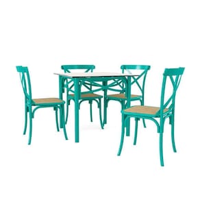 Conjunto Katrina Azul Turquesa 4 Lugares Tampo De Madeira Quadrado 90 Cm Asturias