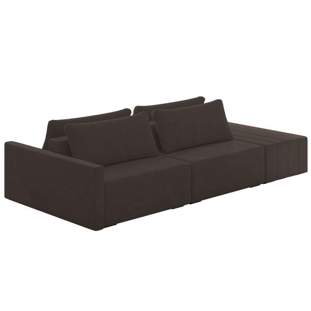 Sofá Ilha Modular Com Puff Para Sala Living 252cm Georgia K04 Veludo Marrom - Mpozenato