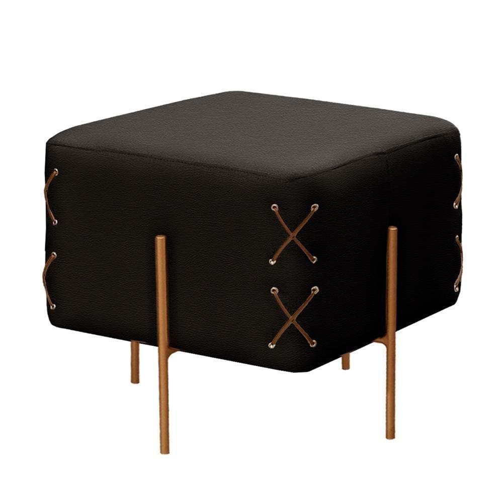 Puff Banqueta Eros Luxo Bronze Castellar Móbile Corino Preto Corino Preto