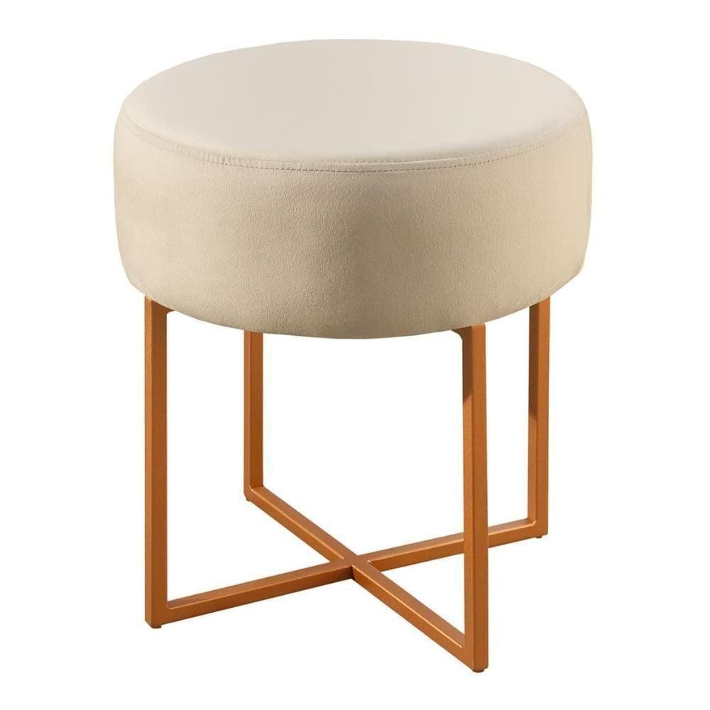 Puff Banqueta Otávio Luxo Base Bronze Castellar Móbile Veludo Bege Claro