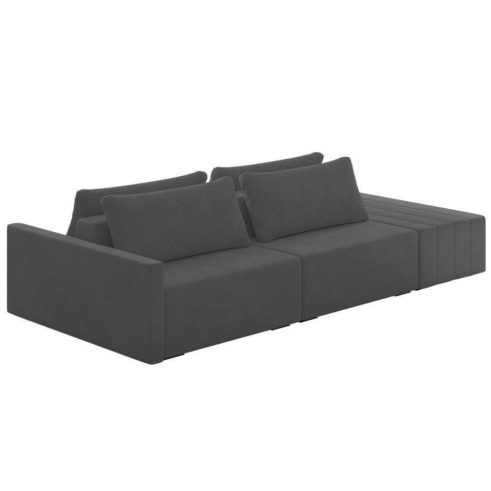 Sofá Ilha Modular Com Puff Para Sala Living 252cm Georgia K04 Veludo Cinza Escuro - Mpozenato