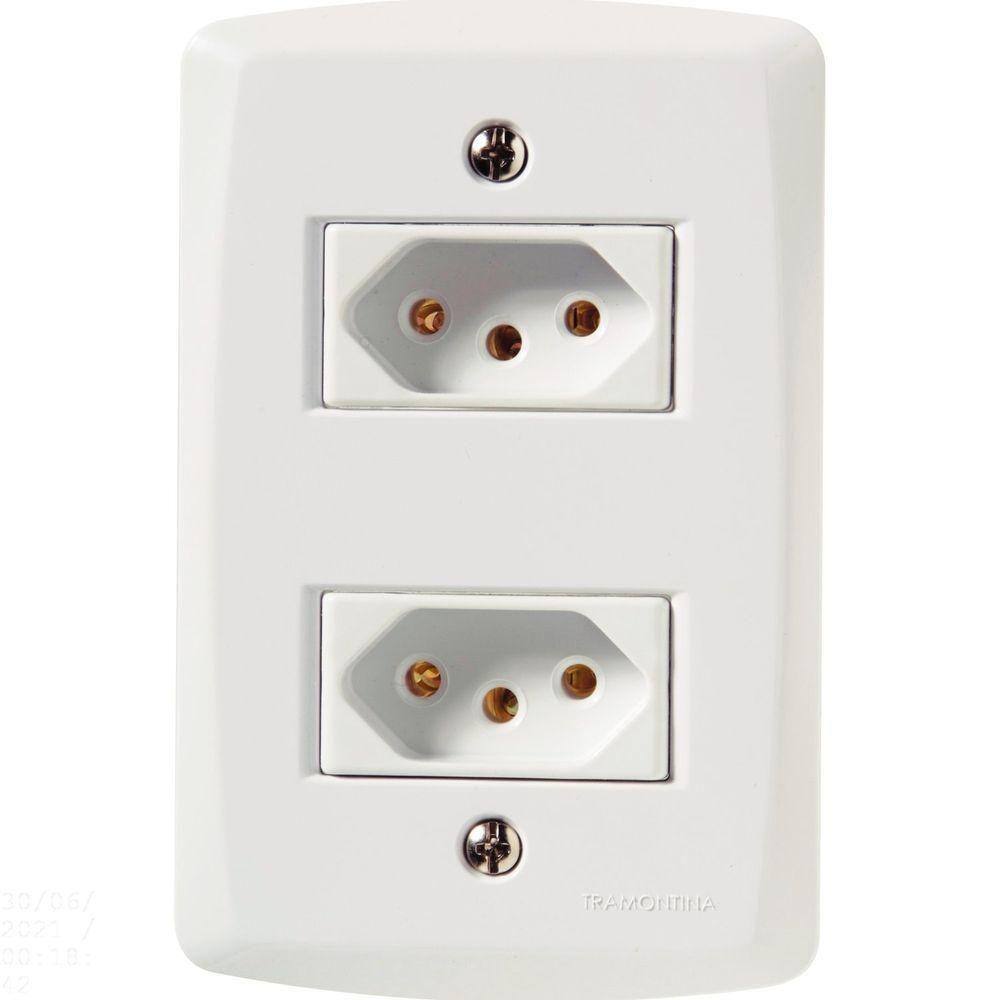 Conjunto 4x2 Com 2 Tomadas 2p+t 20 A 250 V Tramontina Lux2 Branco Tramontina