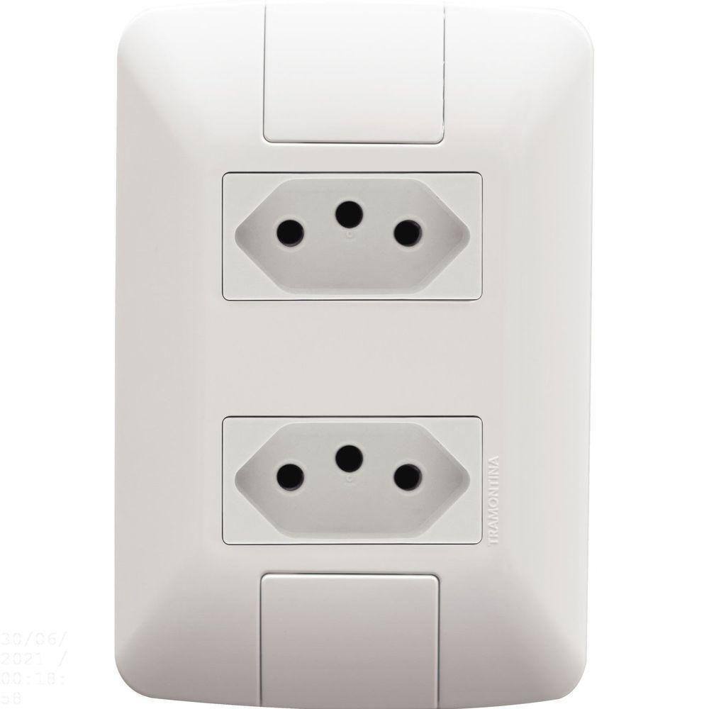 Conjunto 4x2 Com 2 Tomadas 2p+t Tramontina Aria 10 A 250 V Branco Tramontina