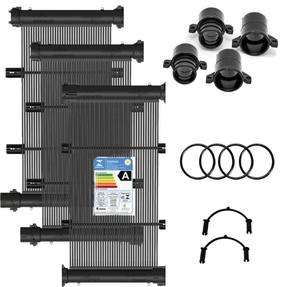 Conjunto 28 Placas E Terminações Para Aquecimento Solar De Piscinas Até 28m² Ou 42mil Litros