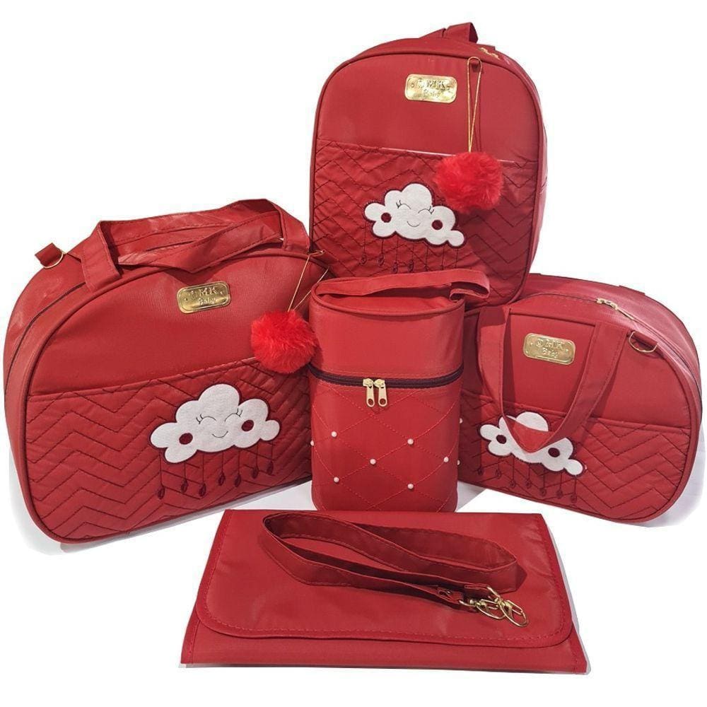 Bolsa Maternidade Bebê Kit 5 Peças Nuvem Red Impermeável