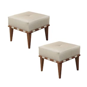 Conjunto - 2 Puffs Banqueta Noé Luxo Castellar Móbile Linho Bege Claro
