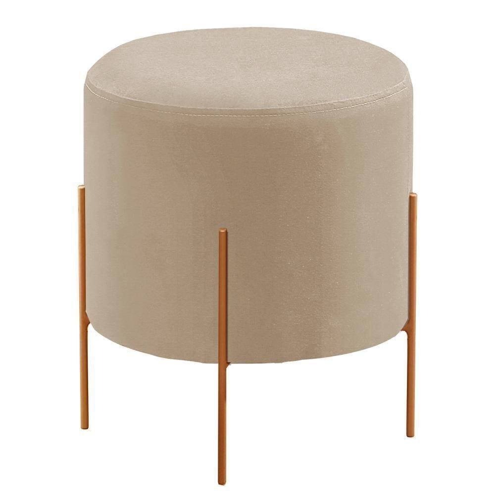 Puff Banqueta Odim Luxo Base Bronze Castellar Móbile Veludo Bege Claro