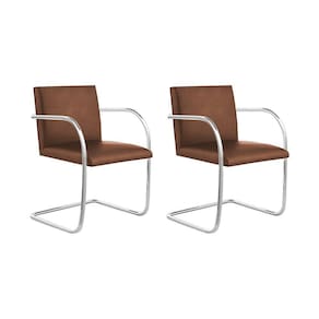 Kit 2 Cadeiras Brno Para Escritório Couro Sintético Marrom Tubular Cromada Cor Marrom