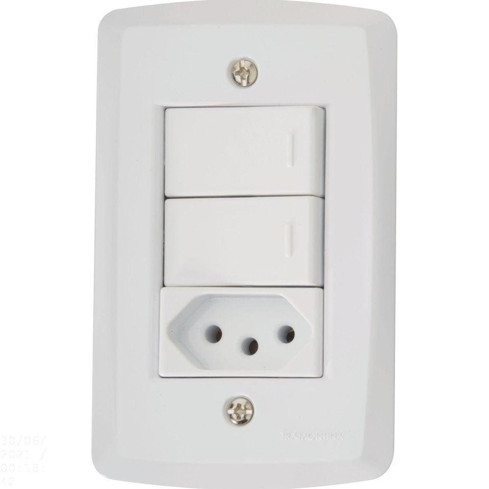 Conjunto 4x2 Com 2 Interruptores Simples 10 A 250 V E 1 Tomada 2p+t 10 A 250 V Lux2 Branc