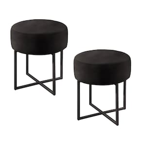 Conjunto - 2 Puffs Banqueta Otávio Base Metálica Preta Luxo Corino Preto