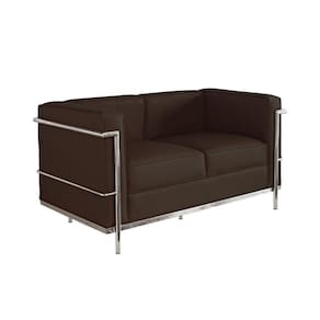 Sofa Le Corbusier De 2 Lugares Cromado Em Couro Natural Marrom Cor Marrom