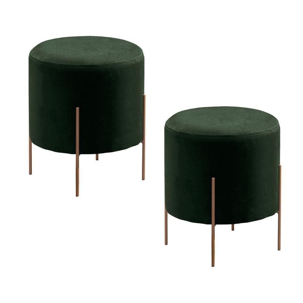 Conjunto - 2 Puff Banqueta Odim Bronze Luxo Castellar Móbile Veludo Verde