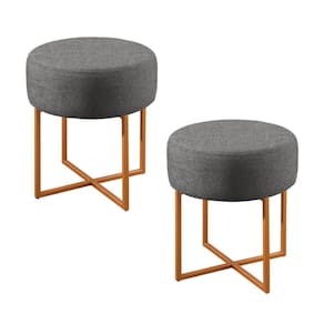 Conjunto - 2 Puffs Banqueta Otávio Luxo Castellar Móbile Linho Cinza