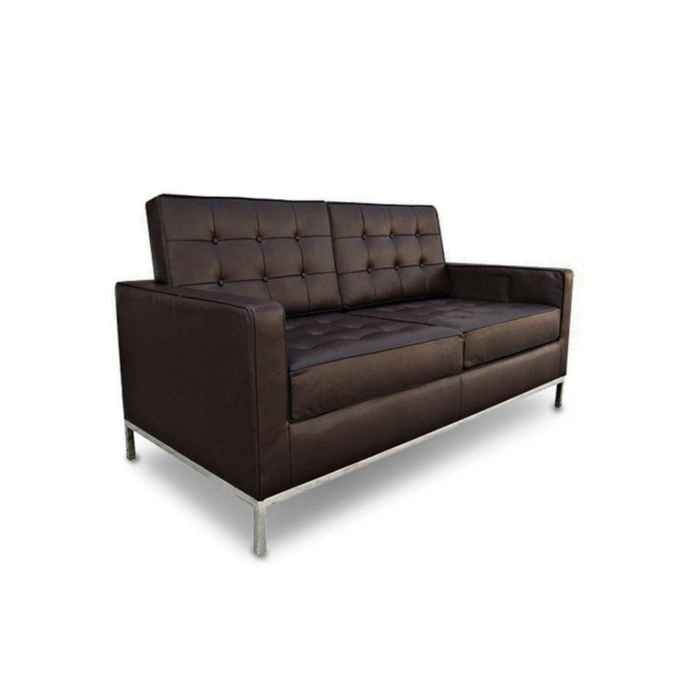 Sofá Fixo Florence Knoll 2 Lugares Inox Em Couro Natural Marrom Cor Marrom
