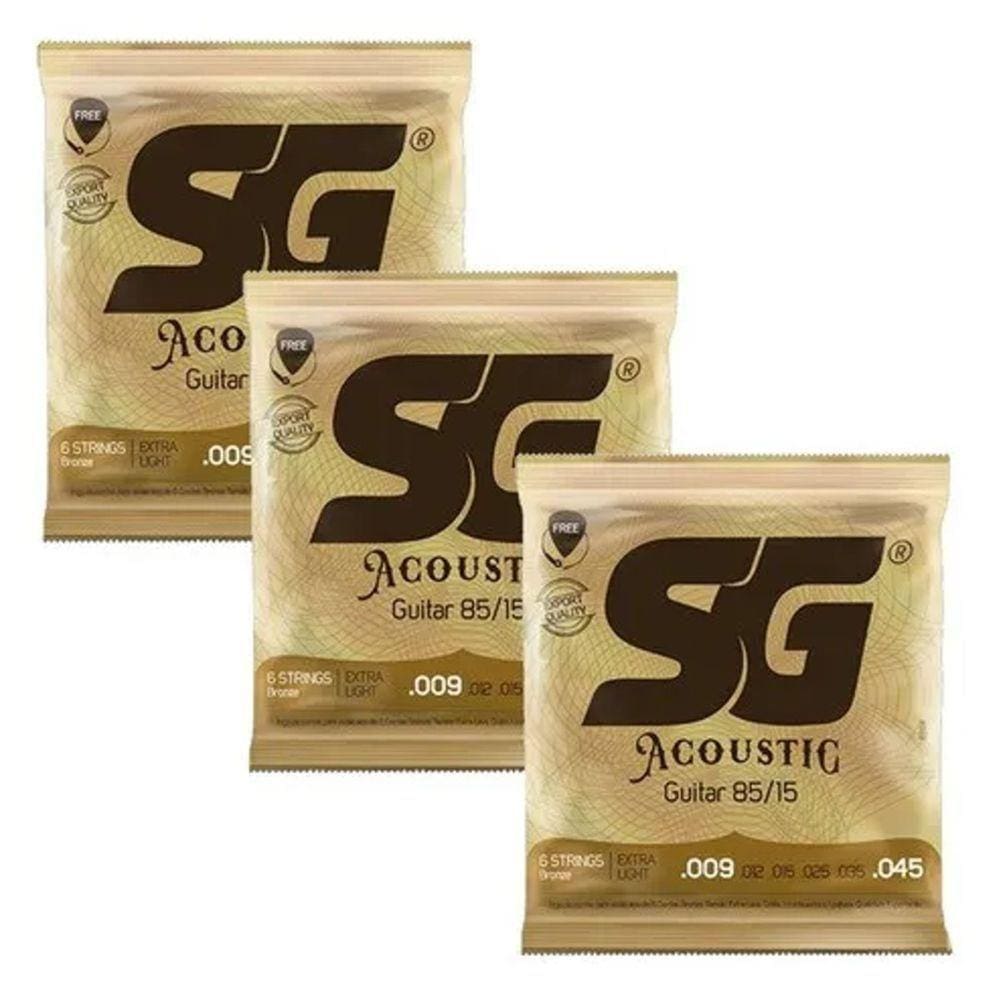 Kit 3 Encordoamento Violão Aço 009 Sg 85/15 Bronze