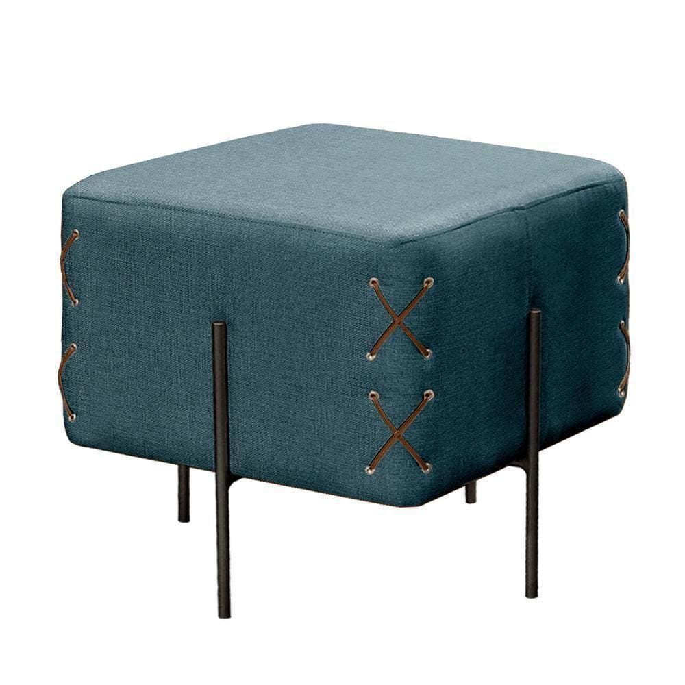 Puff Banqueta Eros Luxo Preto Castellar Móbile Linho Azul Linho Azul