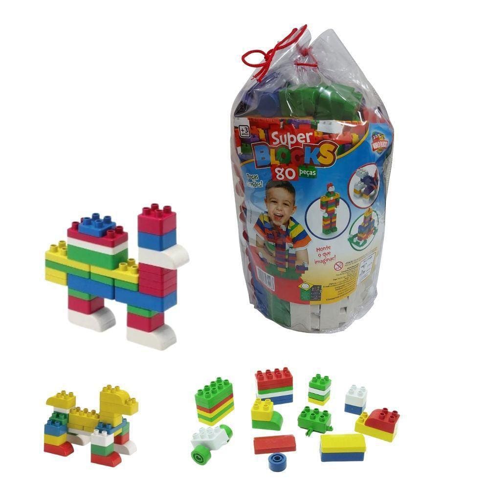 Super Blocks Bolsa Com 80 Peças Grandes - World Blocks