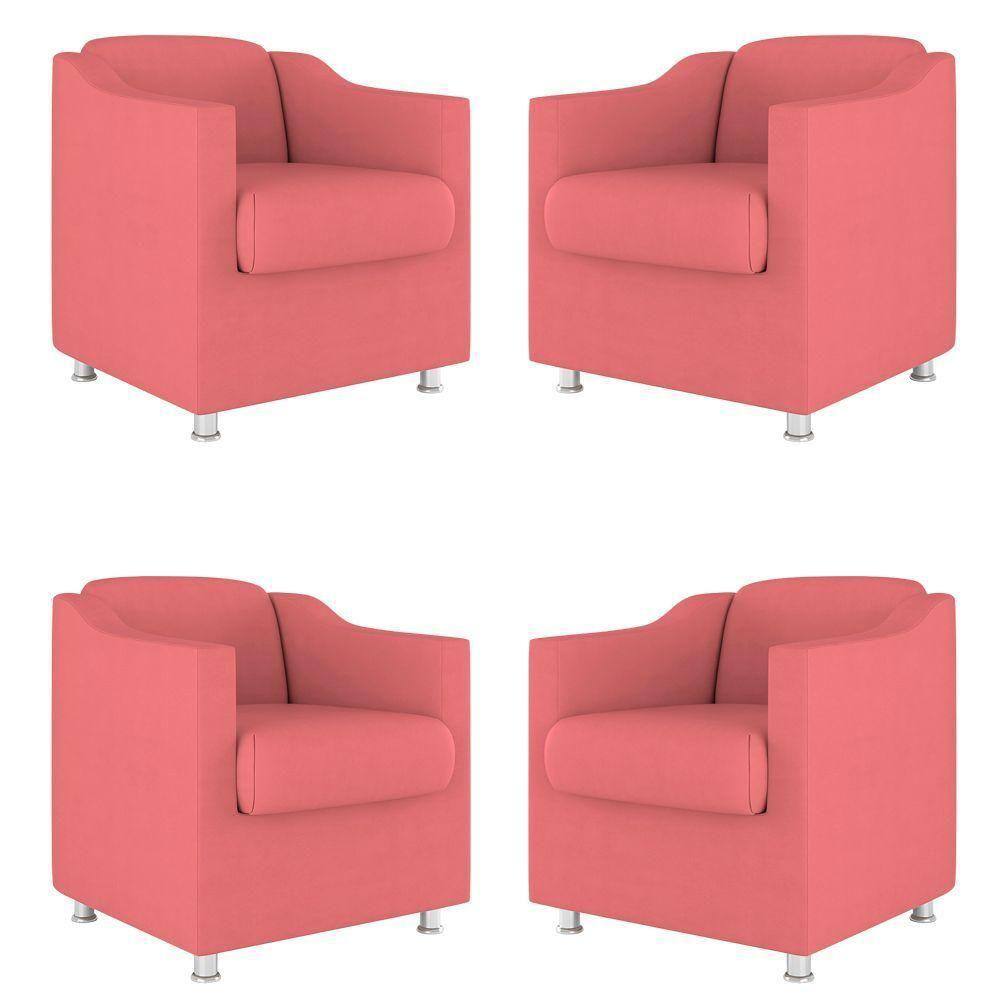 Kit 04 Poltronas Tilla Consultório Recepção Sala Suede Cor:rosa