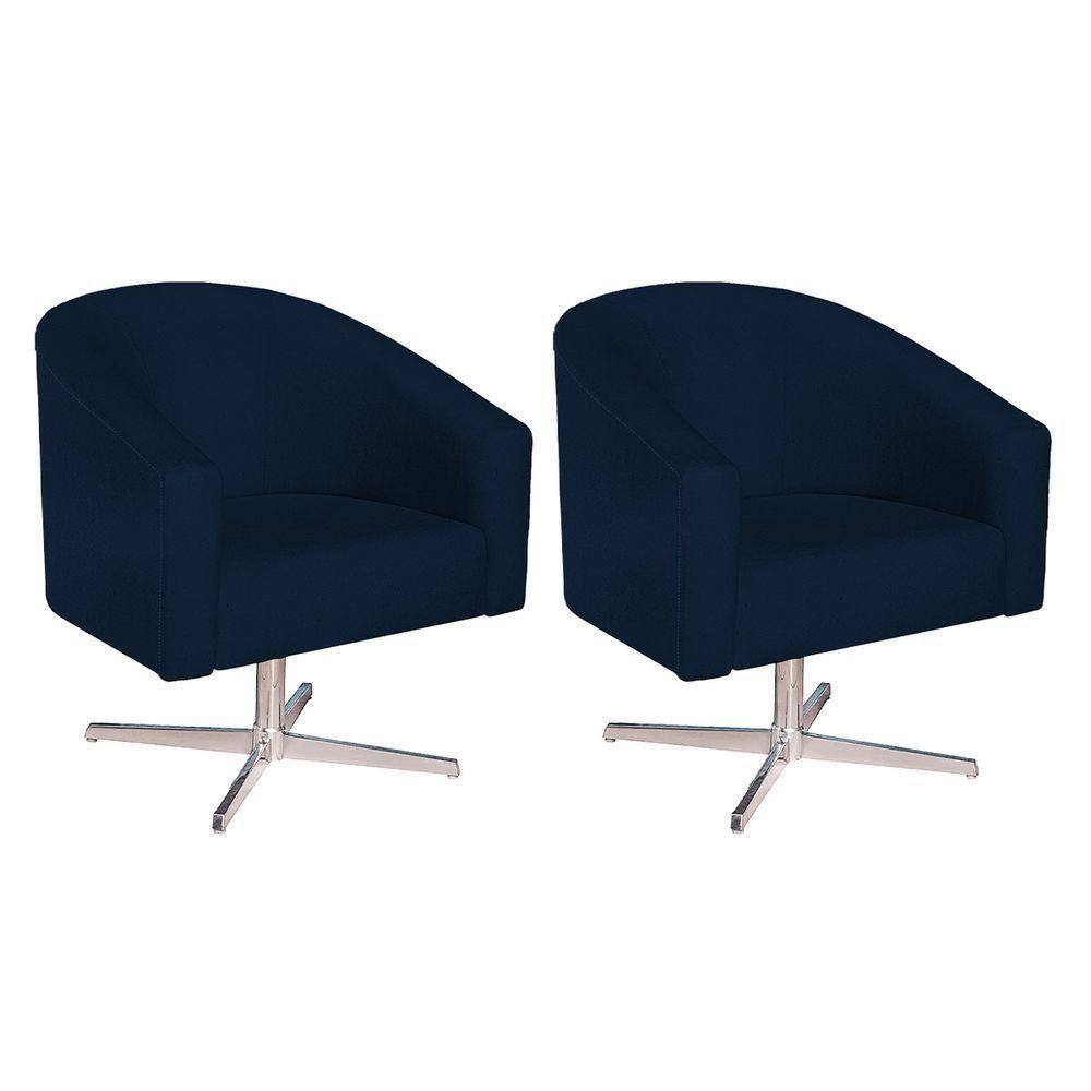 Kit 02 Poltronas Luiza Base Giratória De Metal Suede - Doce Sonho Móveis Azul Marinho