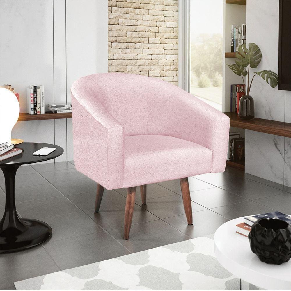 Poltrona Decorativa Luiza Pés Palito Suede - Doce Sonho Móveis Rosa Bebê