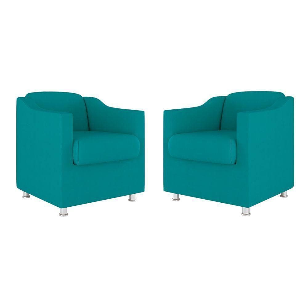 Kit 02 Poltronas Decorativas Clinica Tecido Suede Balaqui Cor:Azul Turquesa