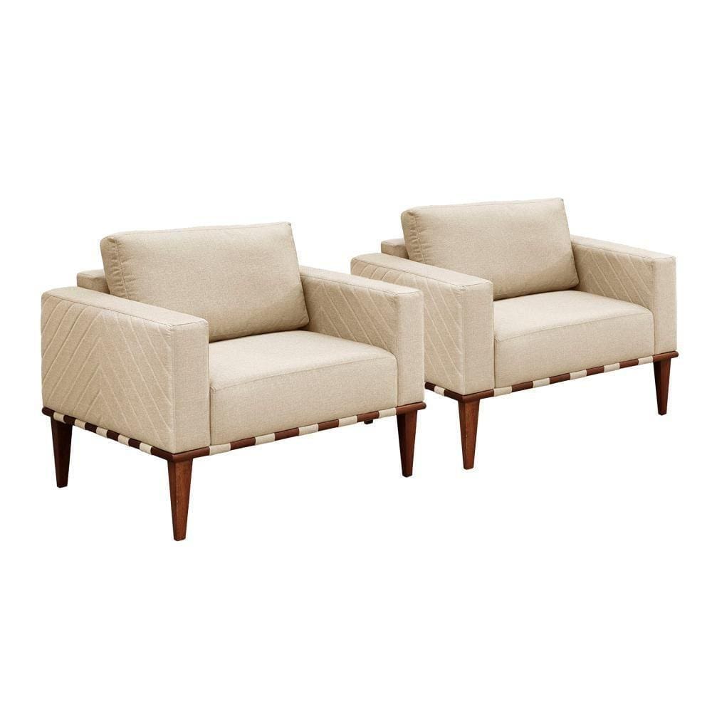 Conjunto - 2 Poltronas Bella Luxo Madeira Maciça Castellar Veludo Bege Claro