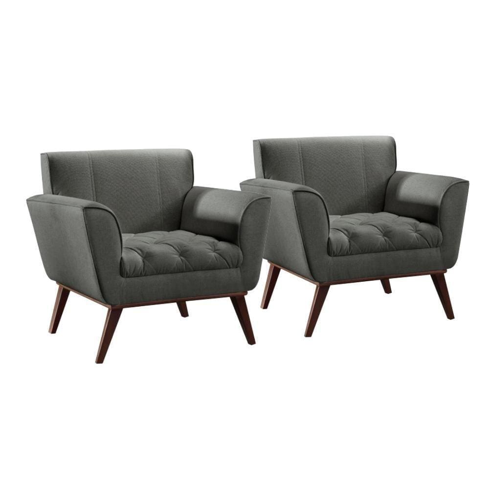 Conjunto - 2 Poltronas Lise Luxo Madeira Maciça Castellar Linho Cinza