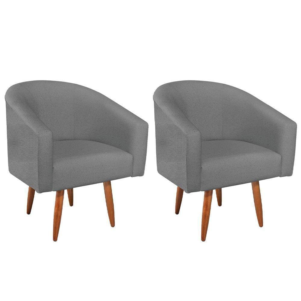 Kit 02 Poltronas Decorativas Luiza Pés Palito Suede - Doce Sonho Móveis Cinza
