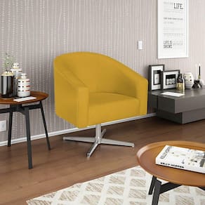 Poltrona Decorativa Luiza Base Giratória De Metal Suede - Doce Sonho Móveis Amarelo
