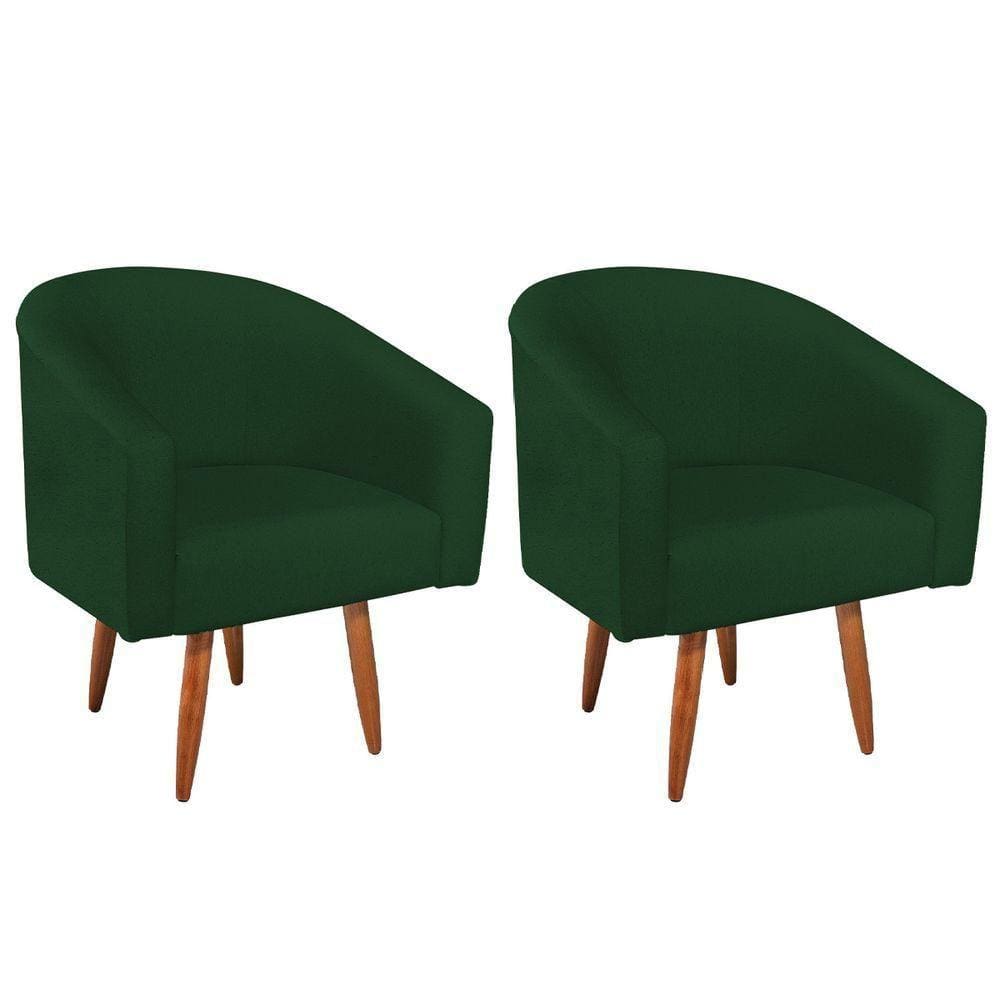 Kit 02 Poltronas Decorativas Luiza Pés Palito Suede - Doce Sonho Móveis Verde
