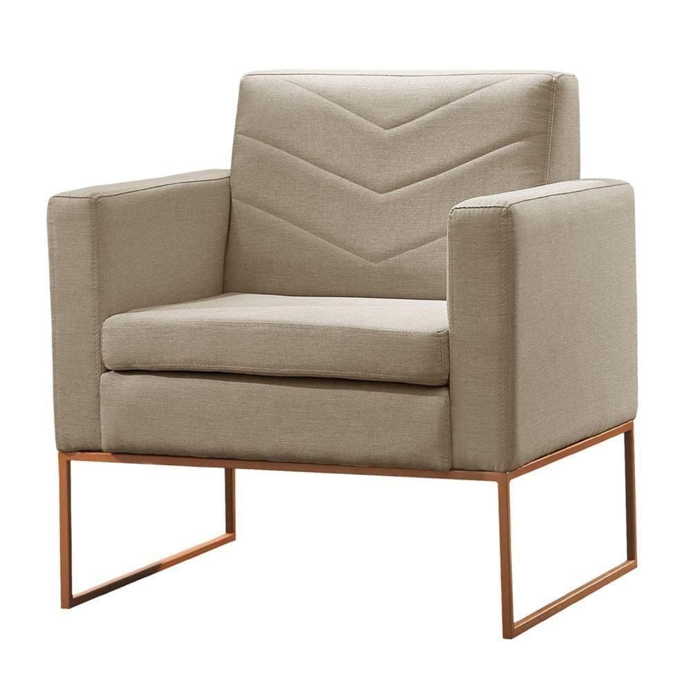 Poltrona Apolo Luxo Base Bronze Castellar Móbile Linho Bege Linho Bege