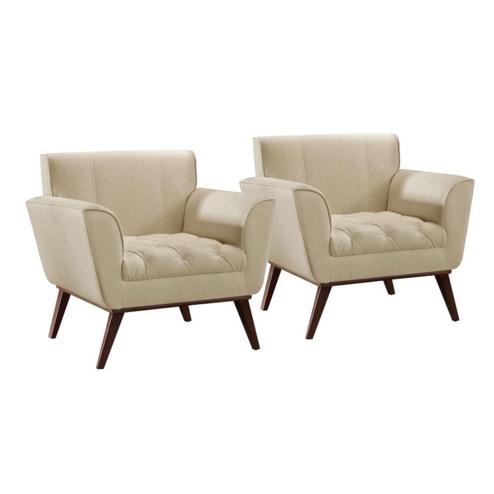 Conjunto - 2 Poltronas Lise Luxo Madeira Maciça Castellar Veludo Bege Claro