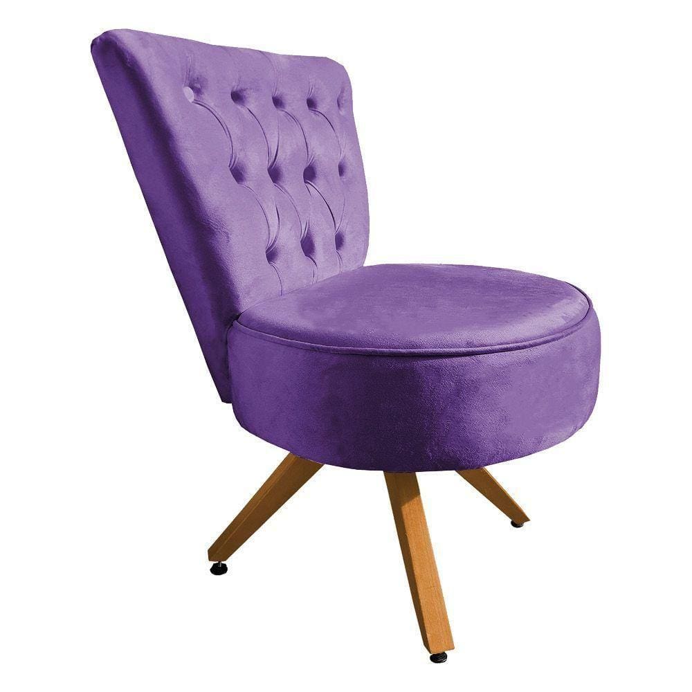 Poltrona Cadeira Decorativa Capitonê Elegância Veludo Base Giratória Castanho - Pallazio Roxo