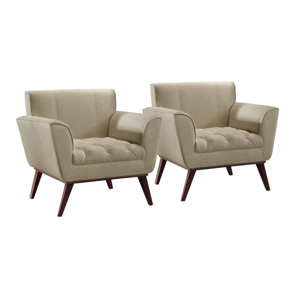Conjunto - 2 Poltronas Lise Luxo Madeira Maciça Castellar Linho Bege