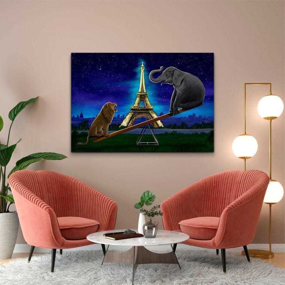 Quadro Leão E Elefante Br Artes Pequeno 60x40