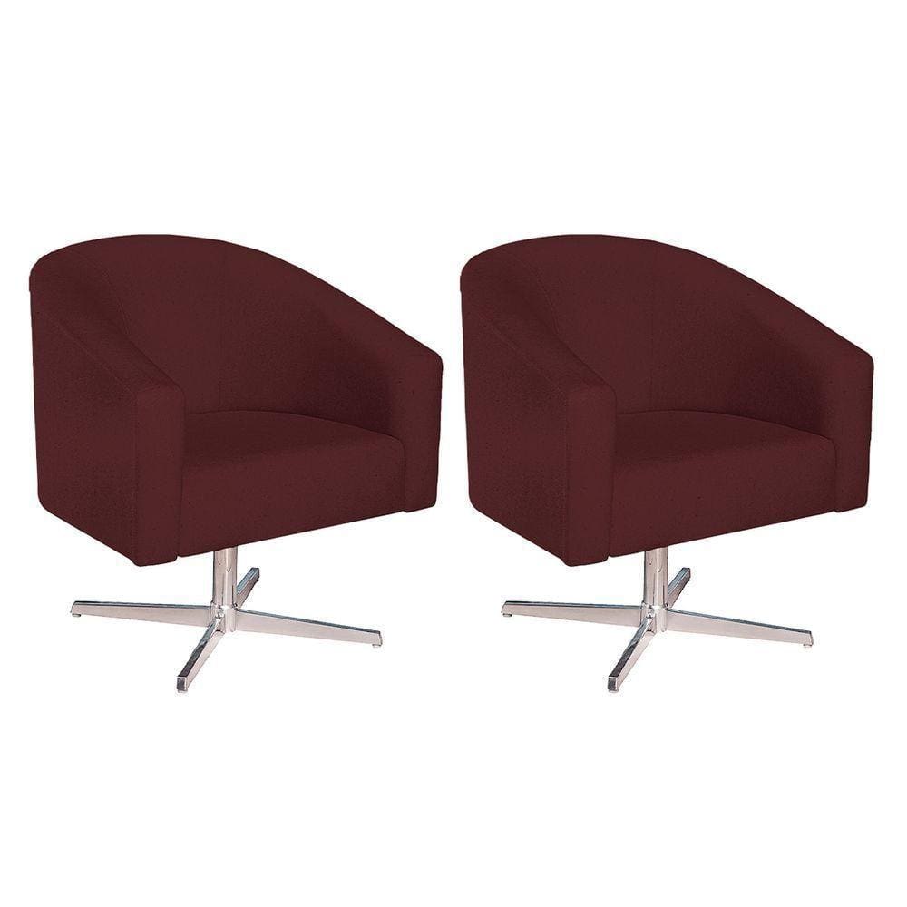 Kit 02 Poltronas Luiza Base Giratória De Metal Suede - Doce Sonho Móveis Bordô