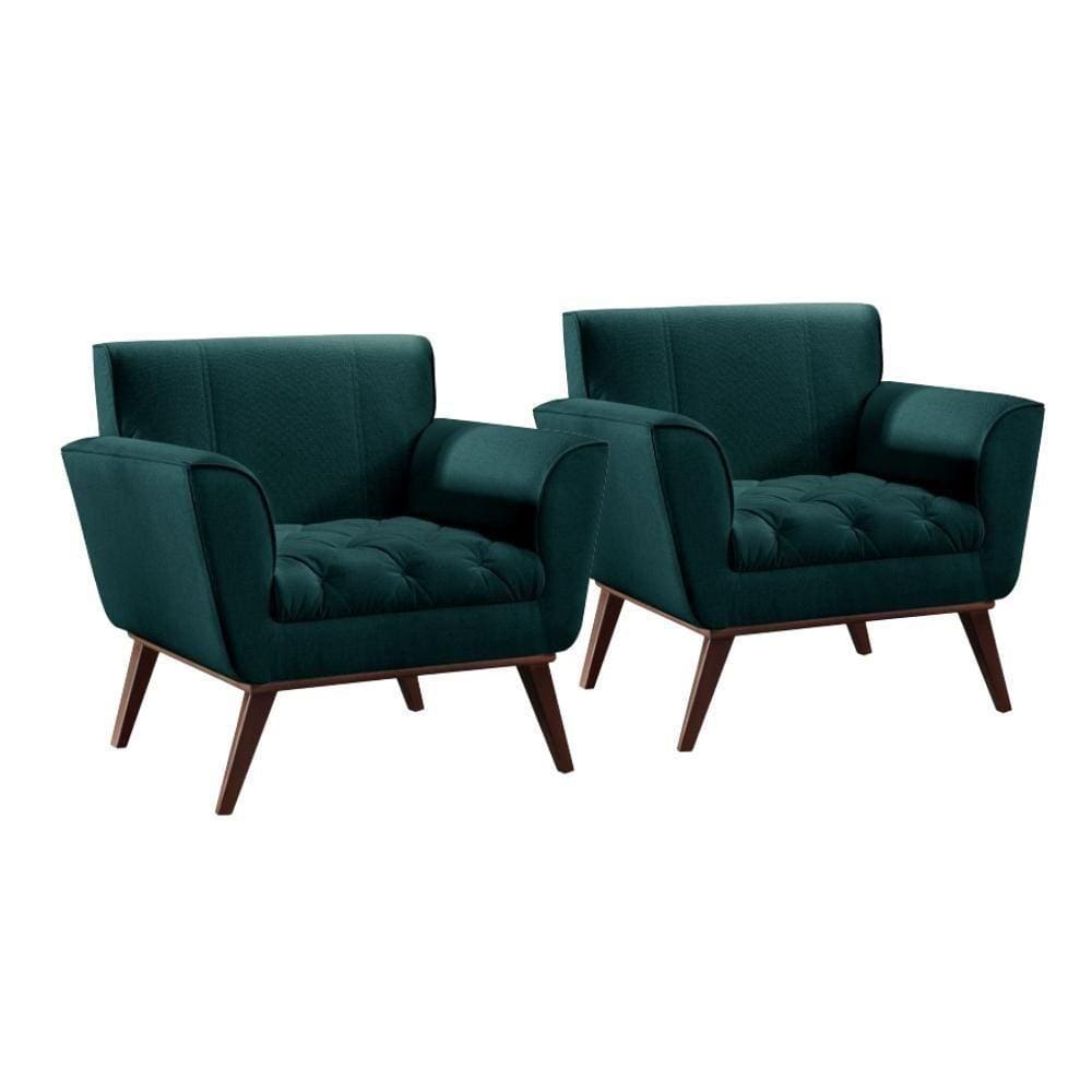 Conjunto - 2 Poltronas Lise Luxo Madeira Maciça Castellar Linho Azul