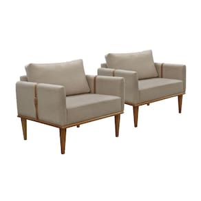 Conjunto - 2 Poltronas Milla Luxo Madeira Maciça Castellar Linho Bege