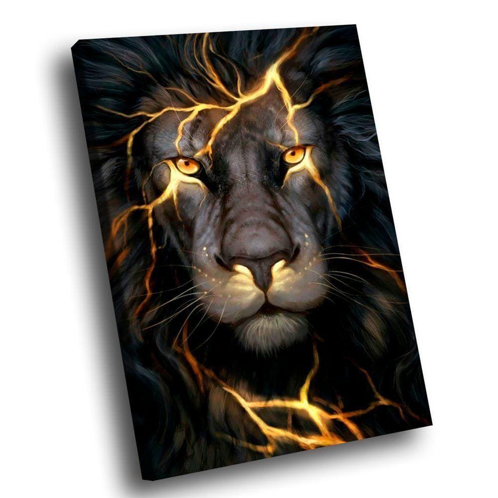 Quadro Leão Iluminado Br Artes Médio 84x54