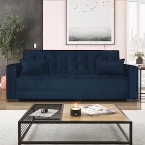 Sofá Cama 3 Lugares Jobim Suede - Doce Sonho Móveis Azul Marinho
