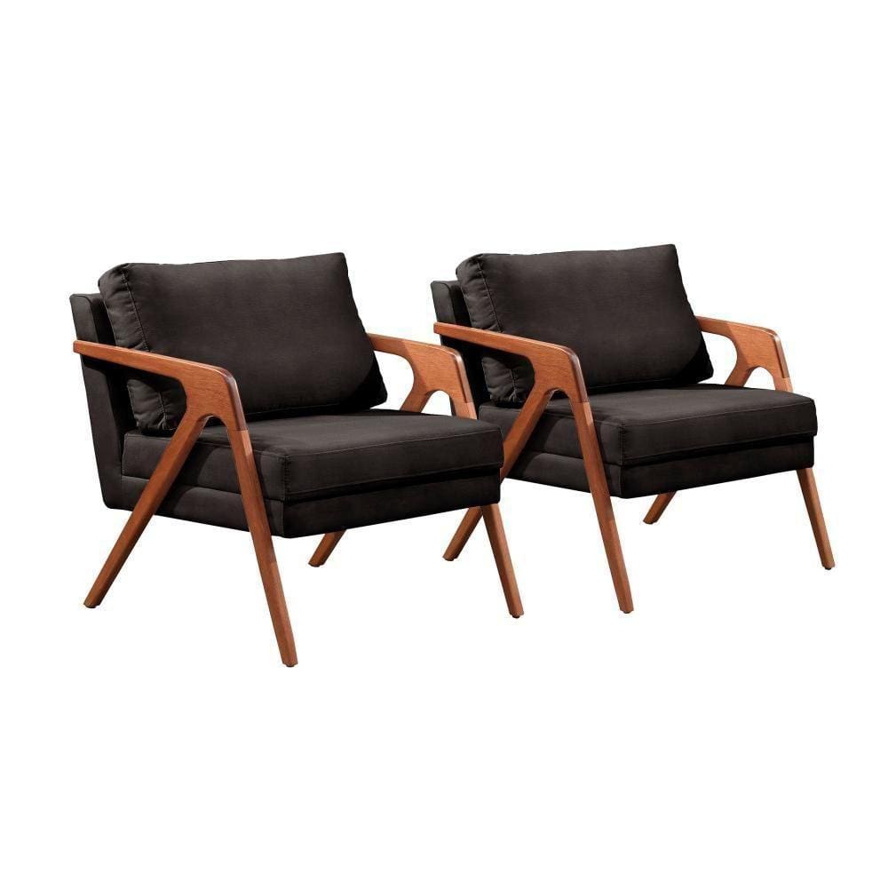 Conjunto - 2 Poltronas Mona Luxo Madeira Maciça Castellar Corino Preto
