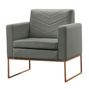 Poltrona Apolo Luxo Base Bronze Castellar Móbile Linho Cinza Linho Cinza