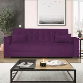 Sofá Cama 3 Lugares Jobim Suede - Doce Sonho Móveis Roxo