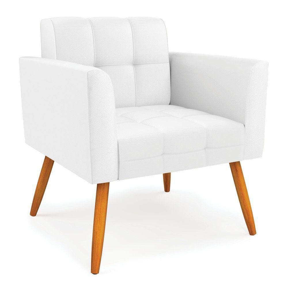 Poltrona Elisa Corino Branco Pés Palito Castanho - D`rossi