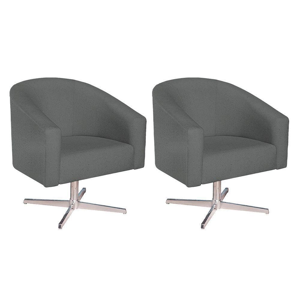 Kit 02 Poltronas Luiza Base Giratória De Metal Suede - Doce Sonho Móveis Cinza