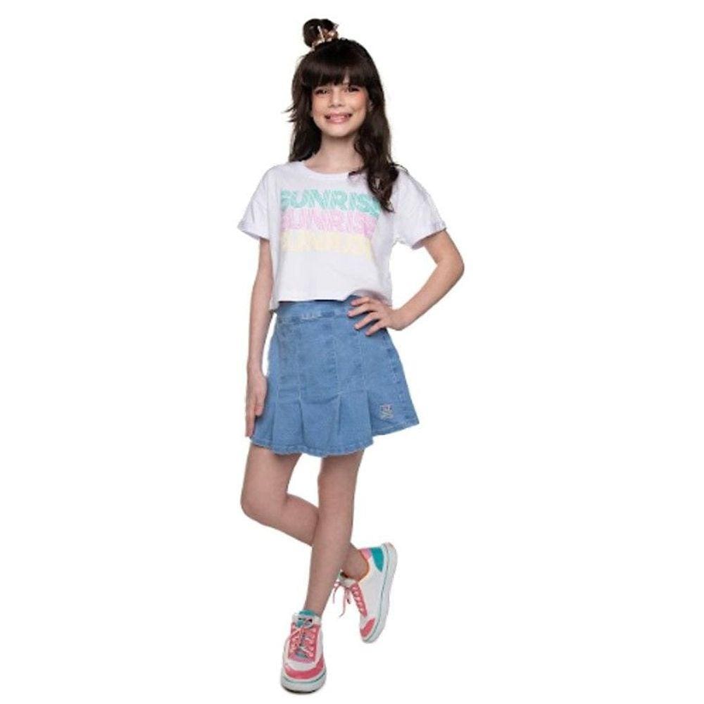 Conjunto croped mm saia jeans pregas Have Fun