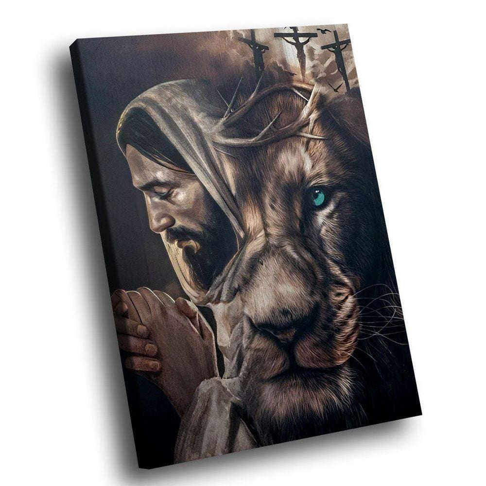 Quadro Leão De Judá E Cristo Br Artes Pequeno 60x40