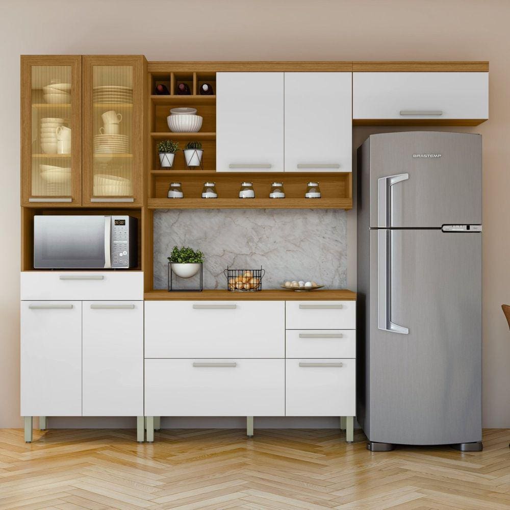 Cozinha 4 Peças Paneleiro Burguesa Premium 100% Mdf Freijó/Branco