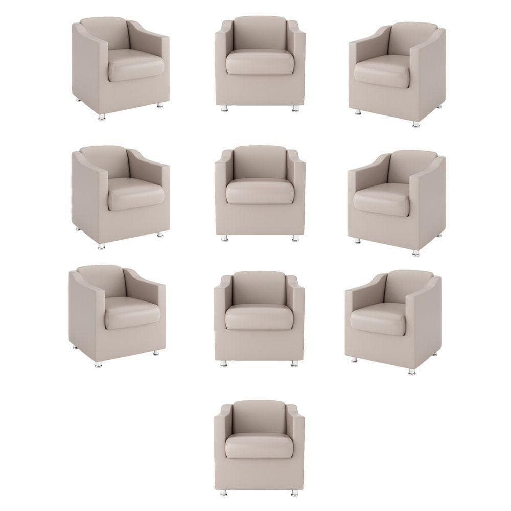 Kit 10 Poltronas Para Recepção Clínica Médica Balaqui Decor Cor:courino Bege