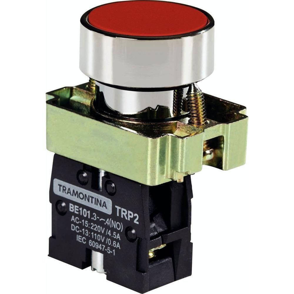 Botão De Impulso Tramontina Trp2-ba41 1na Vermelho Com Base De Metal Tramontina